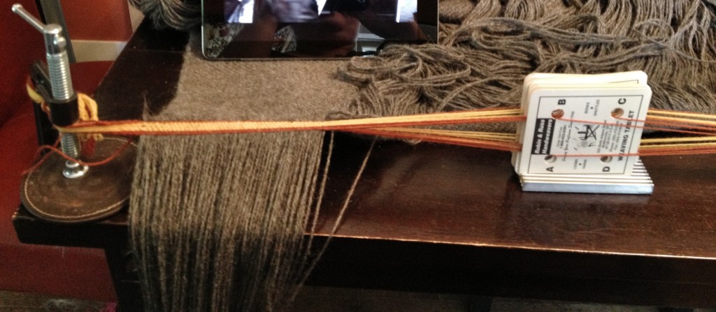 Tablet weaving on my dining room table with C-clamps.